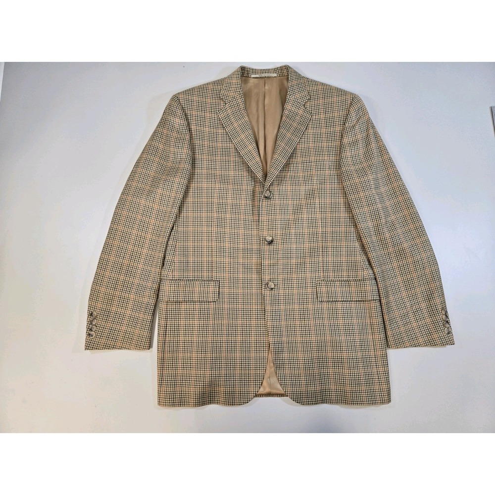 Burberry Men's Silk Wool 3 Btn Blazer Gold Brn Plaid Size‎ 42 Lng Hole In Lining